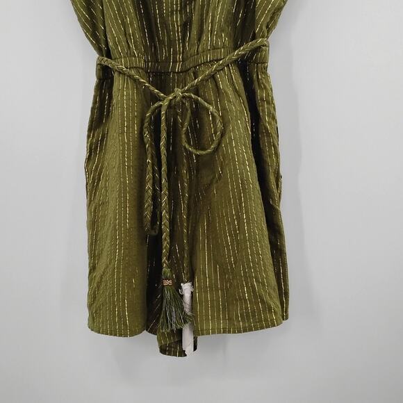 NWT Boden Grecian Playsuit Romper Green Metallic Gold Striped Pockets D0674 12 - Picture 3 of 7